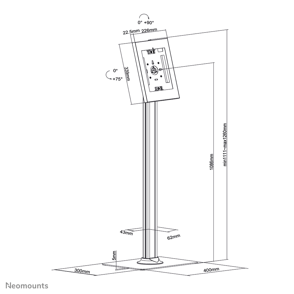 Neomounts FL15-650WH1 Soporte de suelo para tablets 9.7-11" - bloqueable